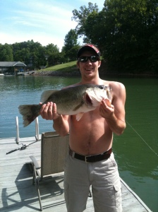 Nathan Unger with his 7.5 lbs. large mouth bass on Smith Mountain Lake